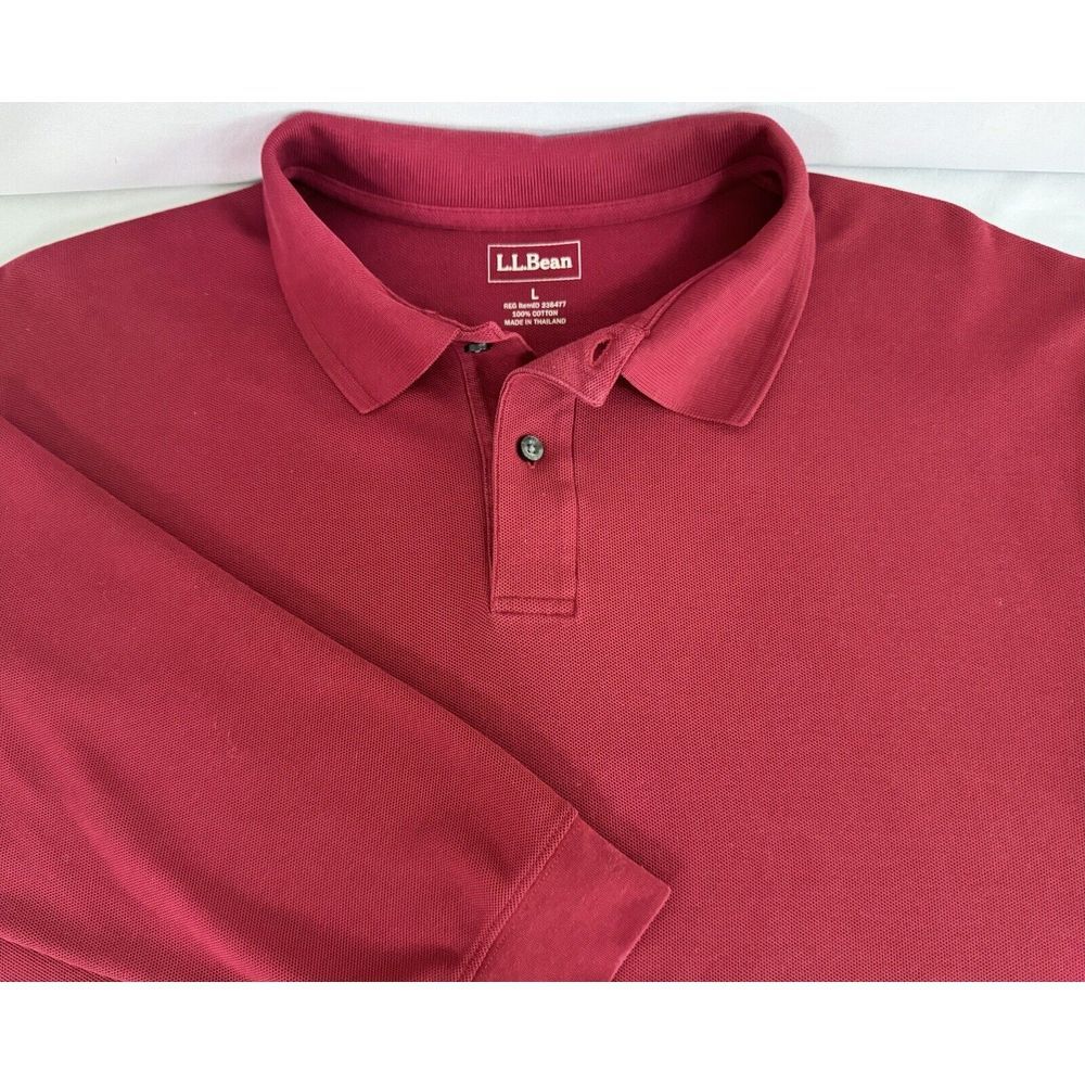 L.L.Bean Mens L Red‎ 1/4 Button Long Sleeve Henley Shirt